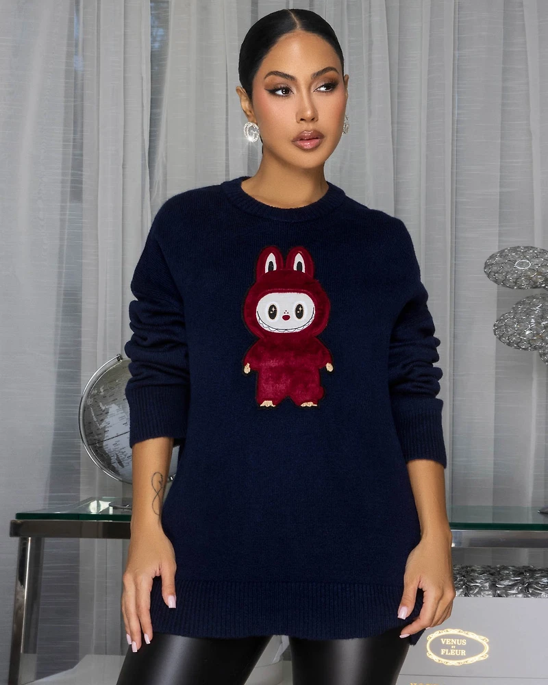 Bubu Navy-Blue Graphic Sweater