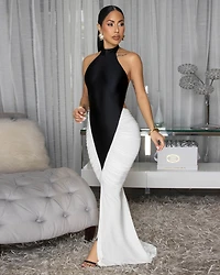 Chelley Black Ivory Silhouette Halter Maxi Dress