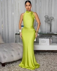 Dahlia Lime Draped Halter Maxi Dress