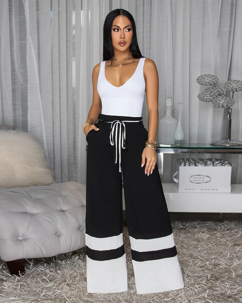 Teagan Black White Trim Silky Pants