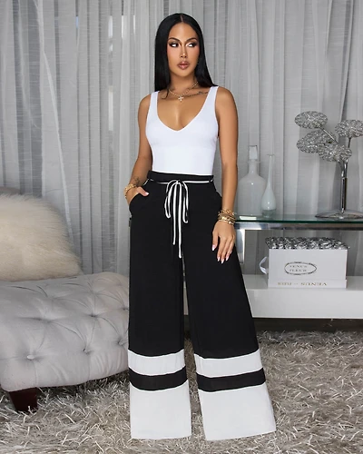 Teagan Black White Trim Silky Pants