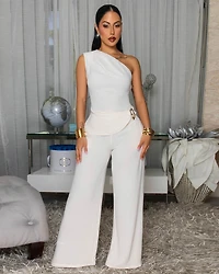 Glenna Ivory Single Shoulder Top & Pants Set