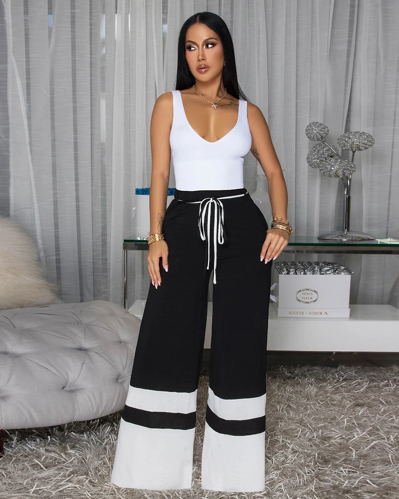 Teagan Black White Trim Silky Pants