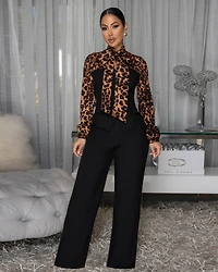 Solaris Black Leopard Print Jacket & Pants Set