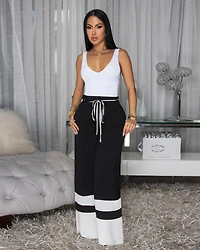 Teagan Black White Trim Silky Pants
