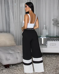 Teagan Black White Trim Silky Pants