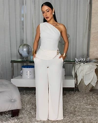 Glenna Ivory Single Shoulder Top & Pants Set