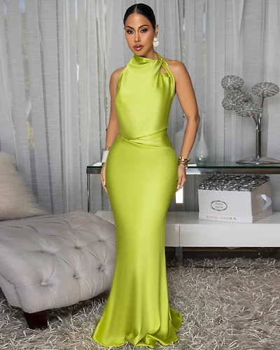 Dahlia Lime Draped Halter Maxi Dress