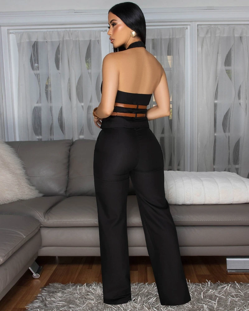 Fernanda Black Vest Top & Pants Set