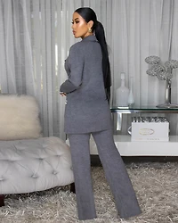 Gallene Grey White Trim Knit Pants Set