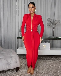 Delta Red Plunging V Neckline Maxi Dress