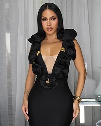 Jacara Black 3D Flowers Bandage Maxi Dress (9/2025)