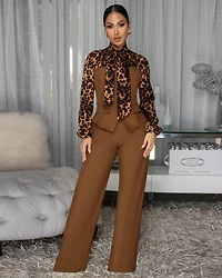 Solaris Mocha Leopard Print Jacket & Pants Set