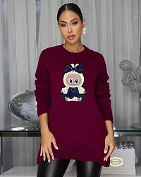 Bubu Burgundy Graphic Sweater