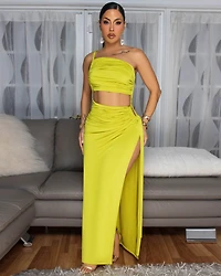Lenny Lime Ruched Cut-Out Maxi Dress