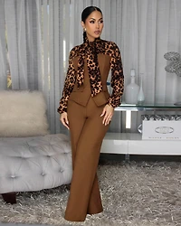 Solaris Mocha Leopard Print Jacket & Pants Set