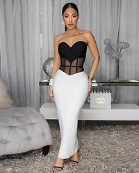 Zilene Black White Midi Strapless Bandage Dress