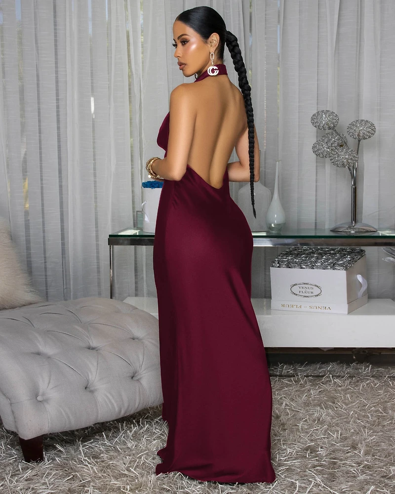 Dahlia Eggplant Draped Halter Maxi Dress (9/3/25)