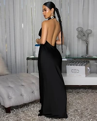 Dahlia Black Draped Halter Maxi Dress