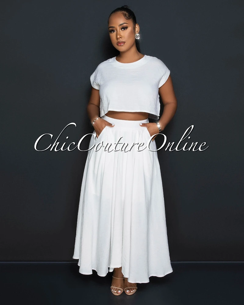 Desideria Off-White Crop Top & Maxi Skirt Set