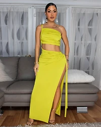 Lenny Lime Ruched Cut-Out Maxi Dress