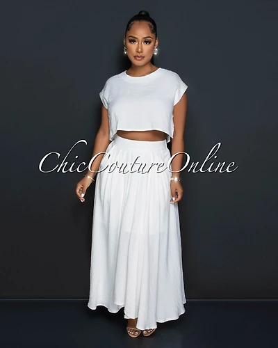 Desideria Off-White Crop Top & Maxi Skirt Set