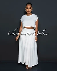 Desideria Off-White Crop Top & Maxi Skirt Set