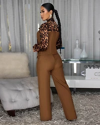 Solaris Mocha Leopard Print Jacket & Pants Set