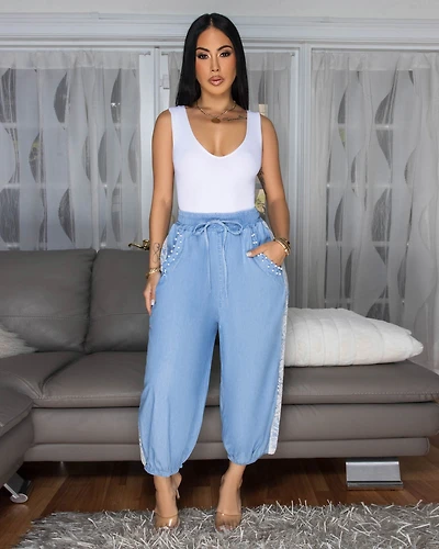 Velma Light  Blue Denim Jogger Pants