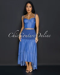 Ordette Denim Blue Bustier Top Skirt Set