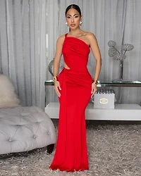 Freida Red Ruched Cut-Out Maxi Dress