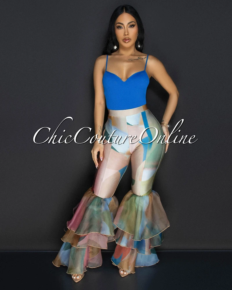 *Dafine Pink Nude Ruffle Flared Leggings