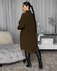 Jovelle Olive Green Fleece Long Jacket