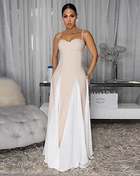 Palamos Nude White Paneled Maxi Dress