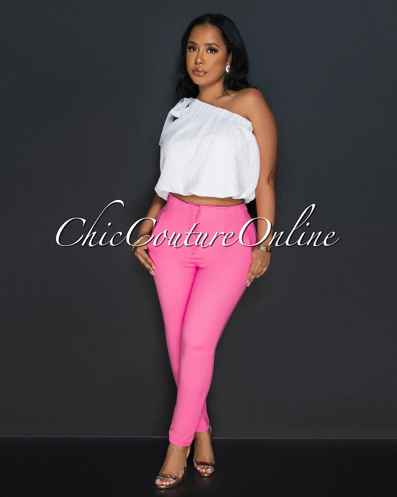 *Taraz Off-White Self-Tie Single Shoulder Crop Top