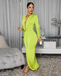 Delta Kiwi Plunging V Neckline Maxi Dress