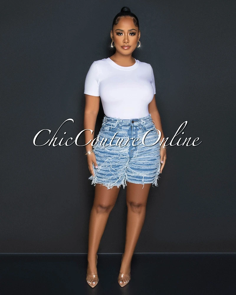 *Teshi Light Blue Distressed Denim Shorts