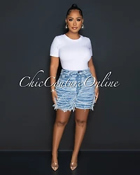 *Teshi Light Blue Distressed Denim Shorts