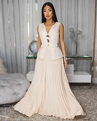 Adara Nude Top & Pleated Maxi Skirt Set