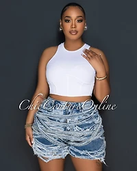 *Mimi Blue Denim Distressed Bermuda Shorts