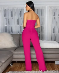Amiri Fuchsia Gold Accent Button Strapless Jumpsuit