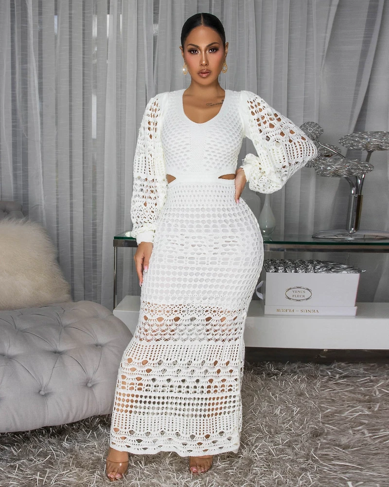 Solune Ivory Crochet Maxi LUXE Dress