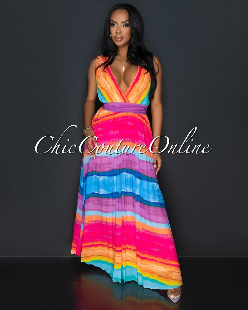 *Doma Multi Ombre Pleated Maxi Dress