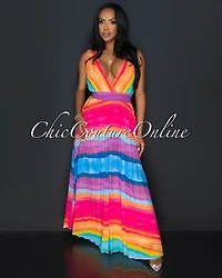 *Doma Multi Ombre Pleated Maxi Dress