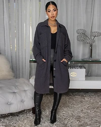 Jovelle Charcoal Grey Fleece Long Jacket