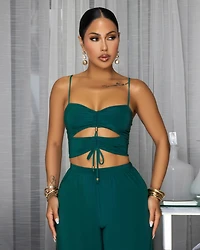 Pierrette Forrest Green Cut-Out Pants Set