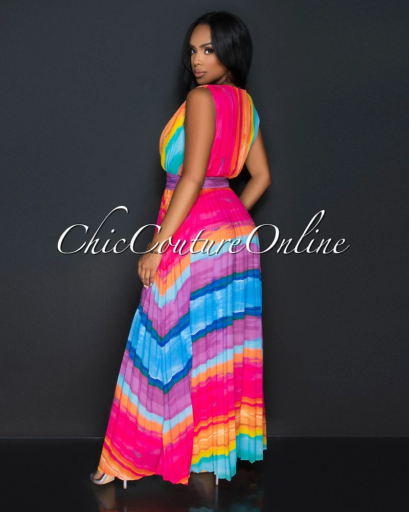 *Doma Multi Ombre Pleated Maxi Dress