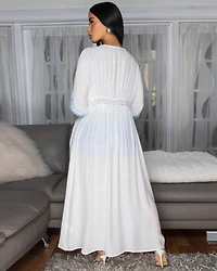 Adoria Off-White Blue Denim Trim See-Thru Duster