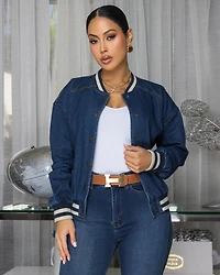 Simane Dark Wash Denim  Bomber Jacket