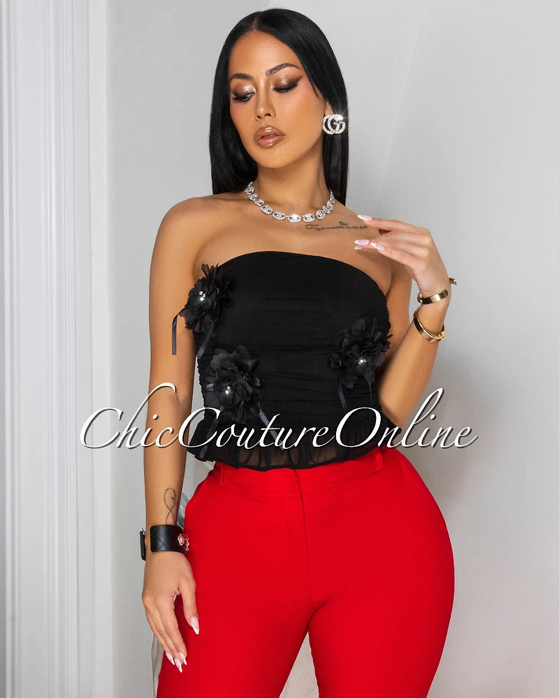 *Madame Black 3D Floral Crop Top